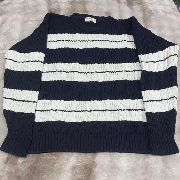 Vintage Christian Dior Monsieur Striped Cable Knit Sweater Mens M Blue White